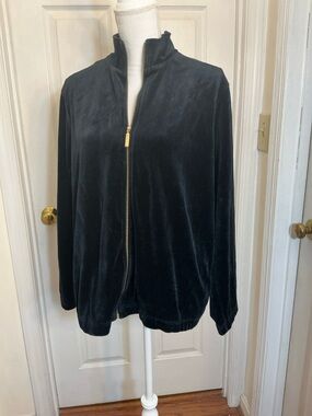Norsport Black Velour Zip Jacket Womens Large Soft Casual Lounge 90s